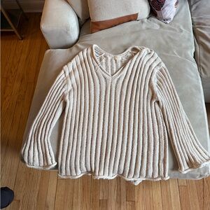 H&M Cream V-Neck Ribbed Sweater
